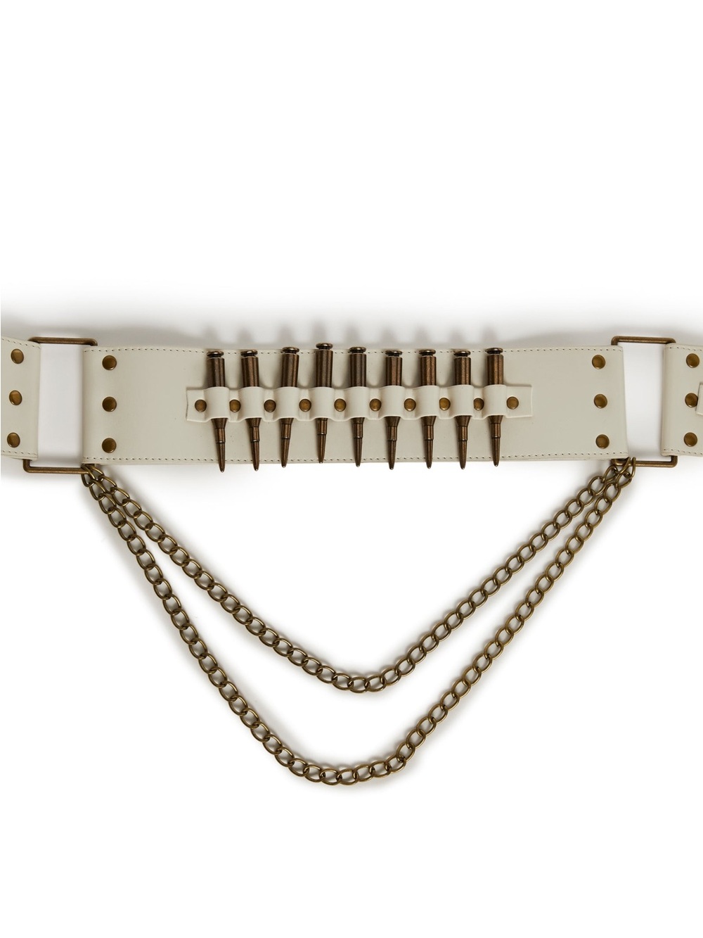 Dolls Kill Cream Leather Bandolier Belt with Metal Studs - Picture 3 of 5